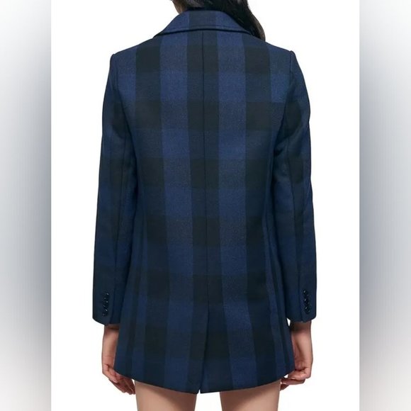 MAJE Goldan Coat Tailored Plaid Oversized Double Breasted Blazer Blue Black Wool - Picture 16 of 16